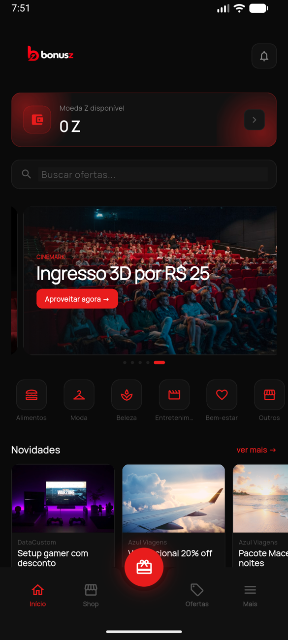 Tela inicial do Bonusz